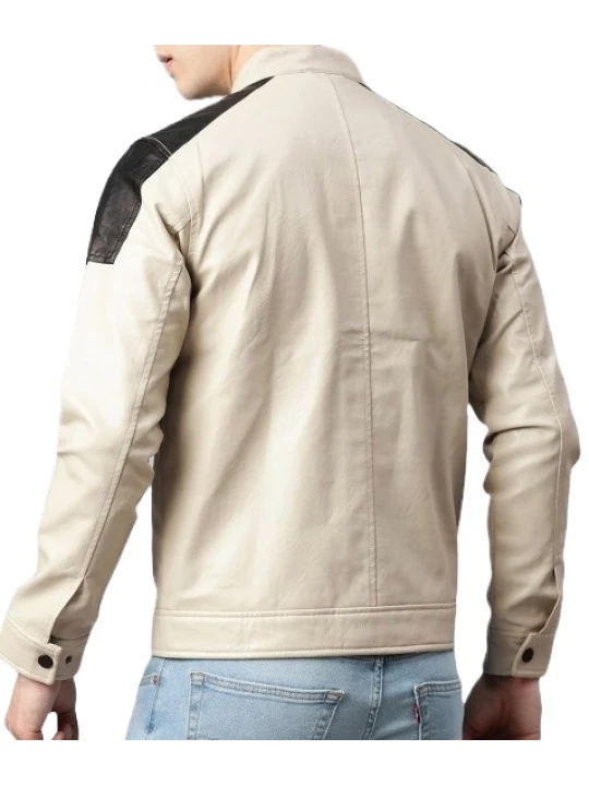 Striped Cream Leather Bomber Jacket Striped Cream Leather Bomber Jacket