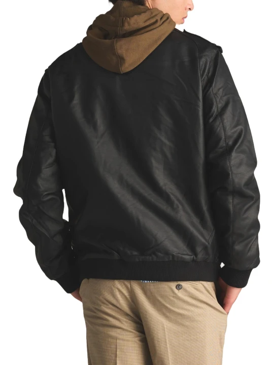 Throat Latch Bomber Jacket In Black Leather