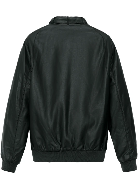 Throat Latch Bomber Jacket In Black Leather