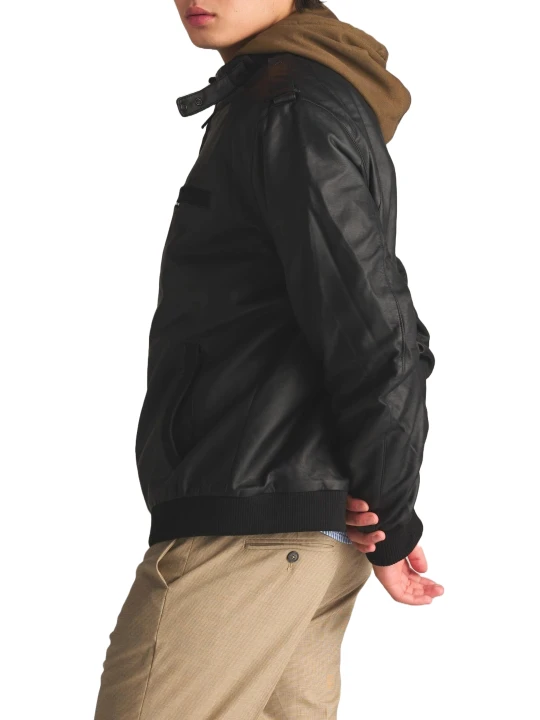 Throat Latch Bomber Jacket In Black Leather