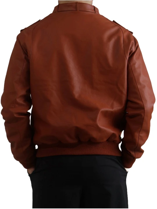Throat Latch Bomber Jacket In Cognac Leather