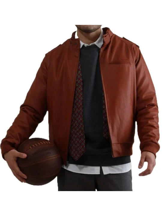 Throat Latch Bomber Jacket In Cognac Leather