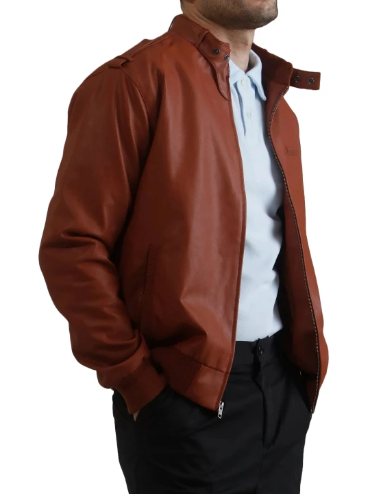 Throat Latch Bomber Jacket In Cognac Leather