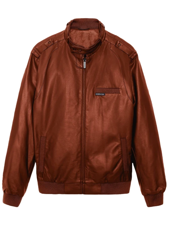 Throat Latch Bomber Jacket In Cognac Leather