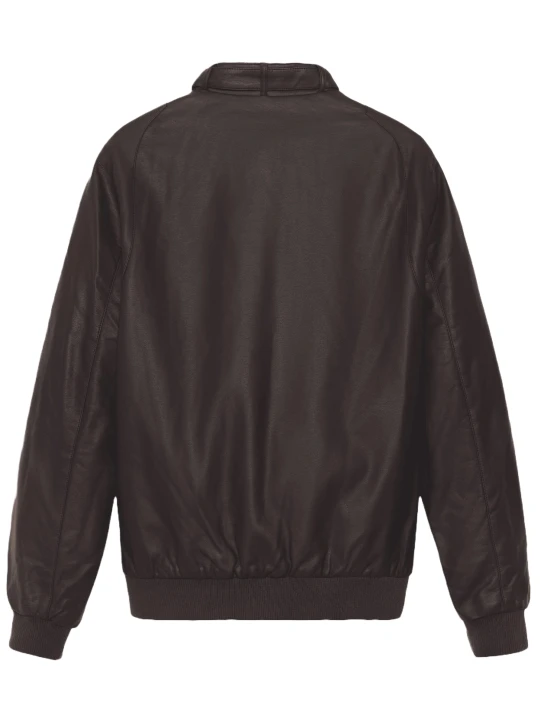Throat Latch Bomber Jacket In Dark Brown Leather