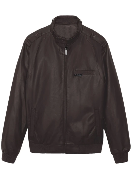 Throat Latch Bomber Jacket In Dark Brown Leather