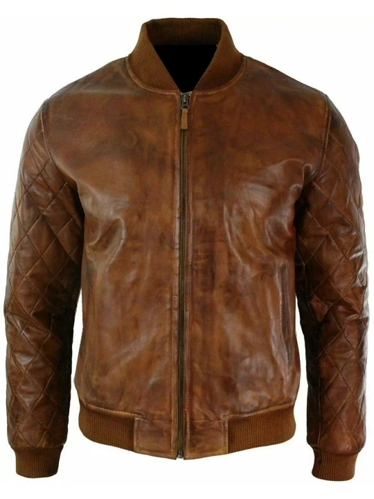 Vintage Brown Leather Bomber Jacket