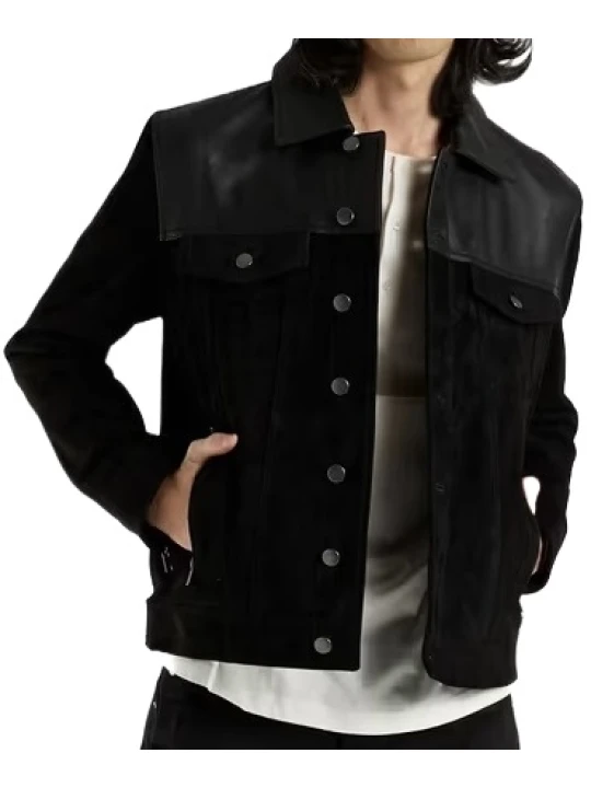 Black leather jacket with Button