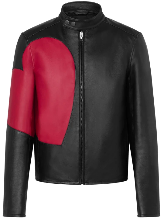 Black Leather Jacket With Red Heart Patch