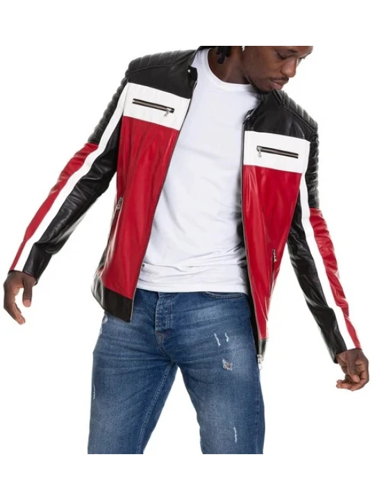 Black Red And White Leather Jacket
