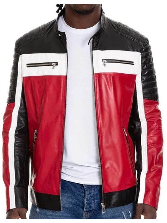 Black Red And White Leather Jacket