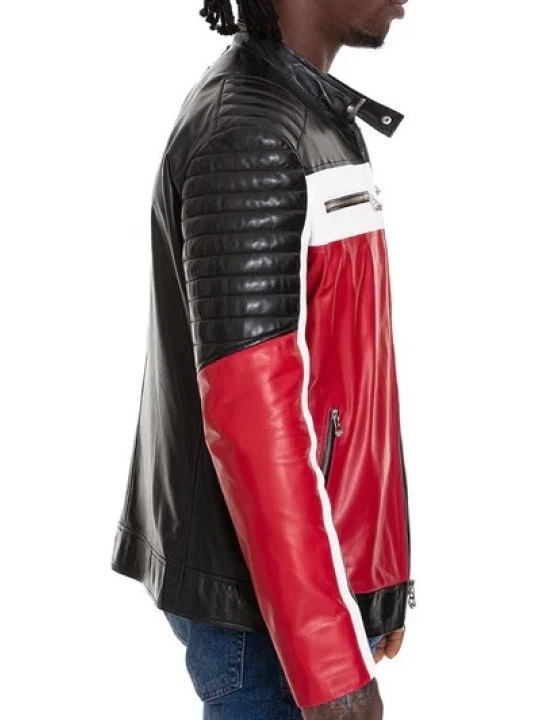Black Red And White Leather Jacket