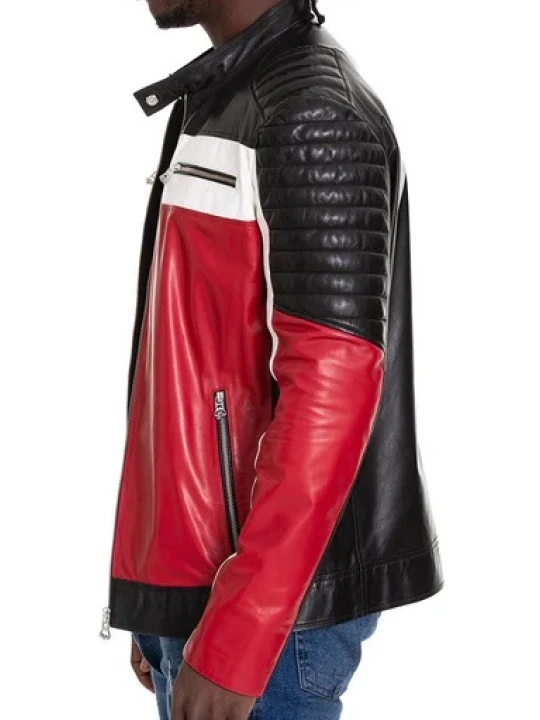 Black Red And White Leather Jacket