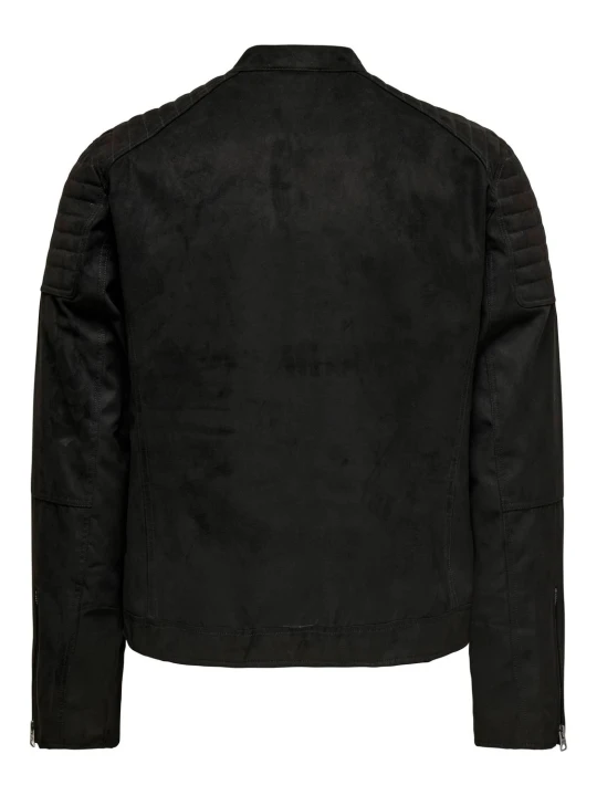 Black Suede Leather High Neck Jacket