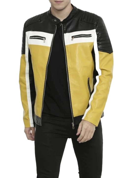 Black Yellow And White Leather Jacket