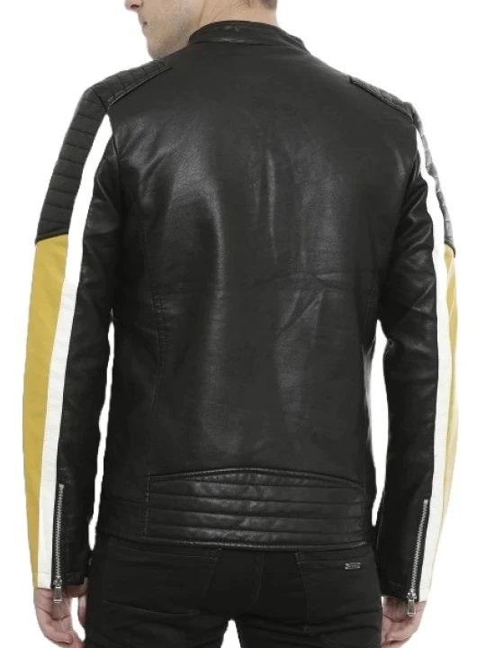 Black Yellow And White Leather Jacket