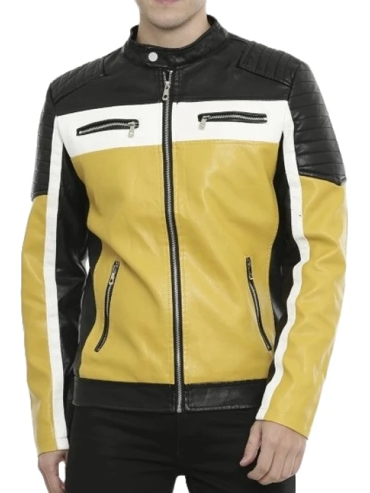 Black Yellow And White Leather Jacket