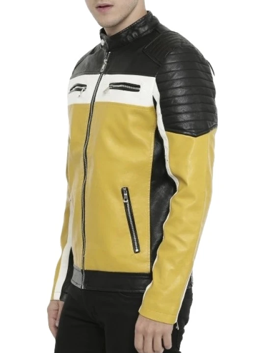 Black Yellow And White Leather Jacket
