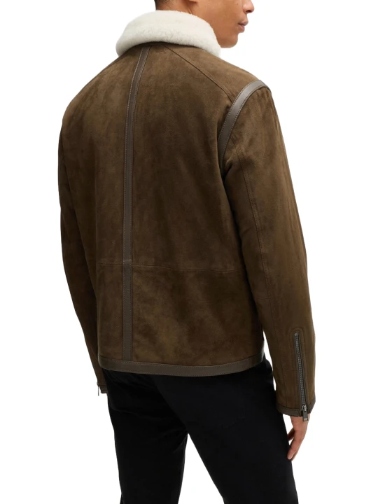 Brown Suede Leather Jacket With Leather Trims