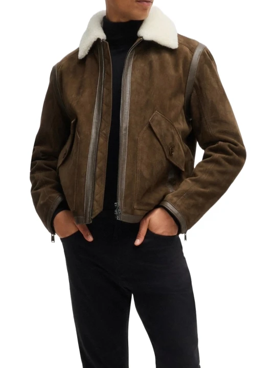 Brown Suede Leather Jacket With Leather Trims