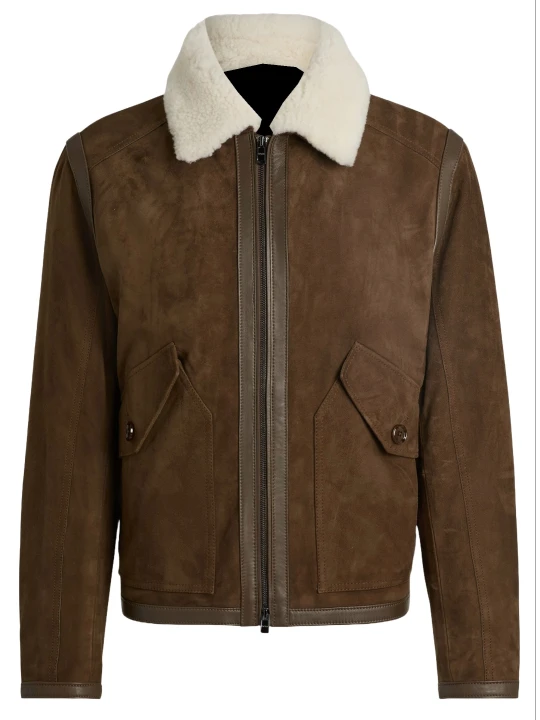 Brown Suede Leather Jacket With Leather Trims
