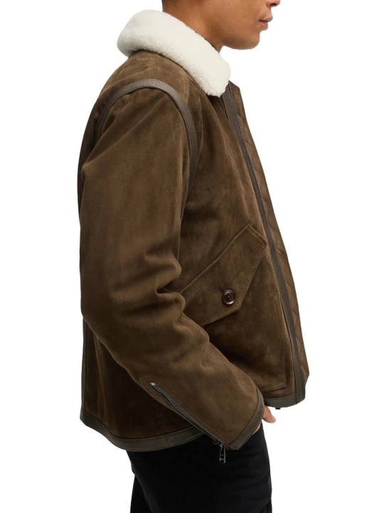 Brown Suede Leather Jacket With Leather Trims