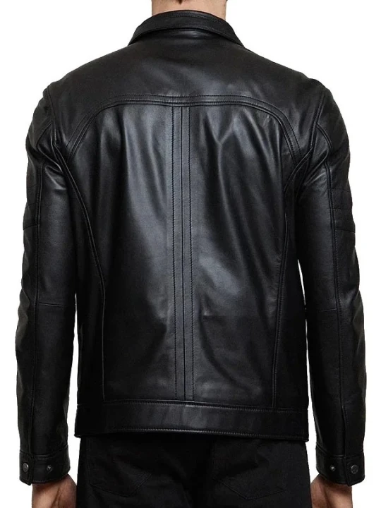 Classic Collar Black Leather Jacket