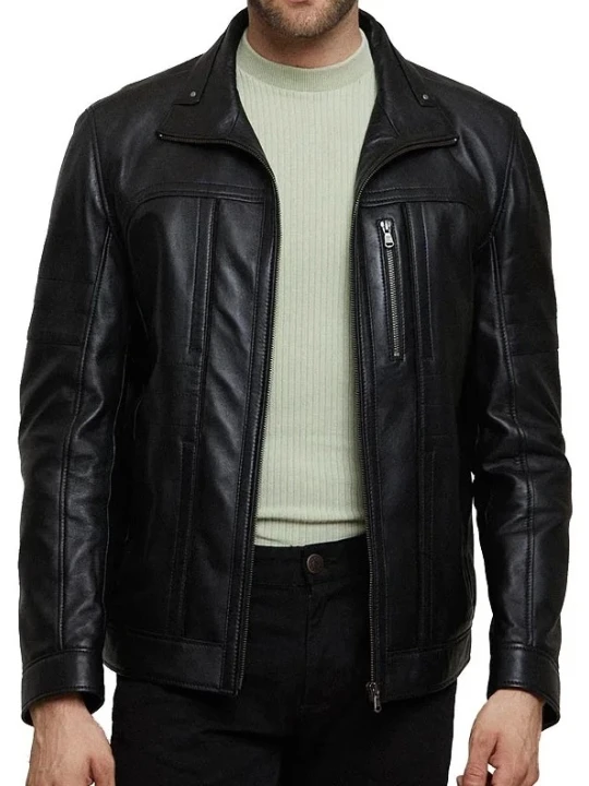 Classic Collar Black Leather Jacket
