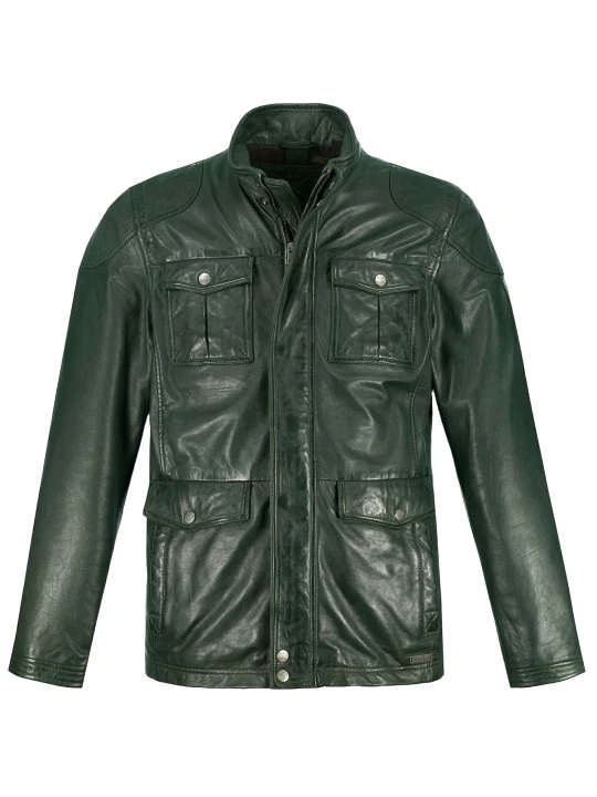 Green Four Pockets Leather Jacket