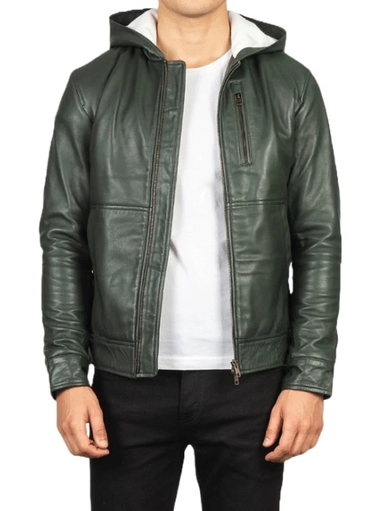 Green Leather Hooded Jacket