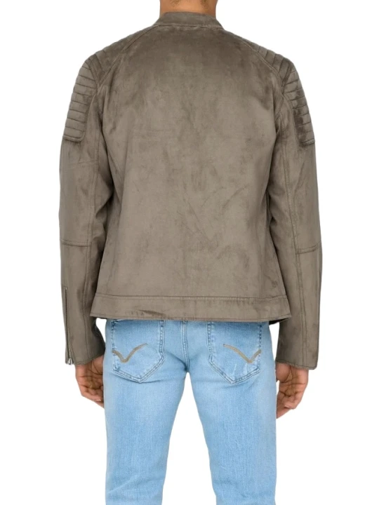 Grey Suede Leather High Neck Jacket Grey Suede Leather High Neck Jacket