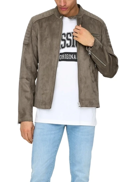 Grey Suede Leather High Neck Jacket Grey Suede Leather High Neck Jacket