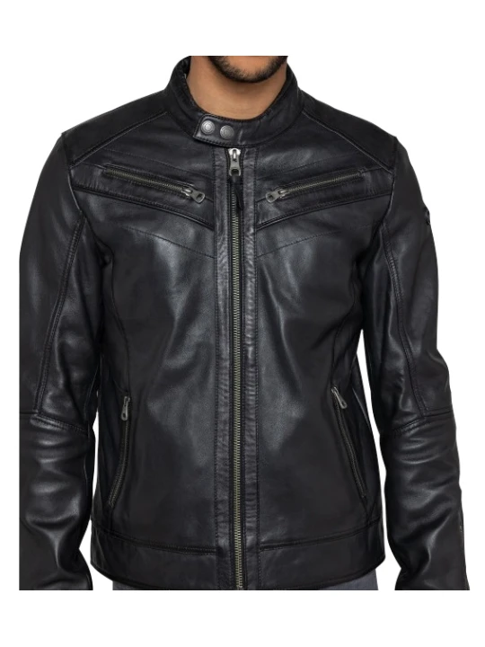 Men classy Real Lambskin Black Leather Jacket