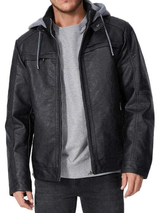 Men Cool Wear Hooded Real Lambskin Black Leather Jacket