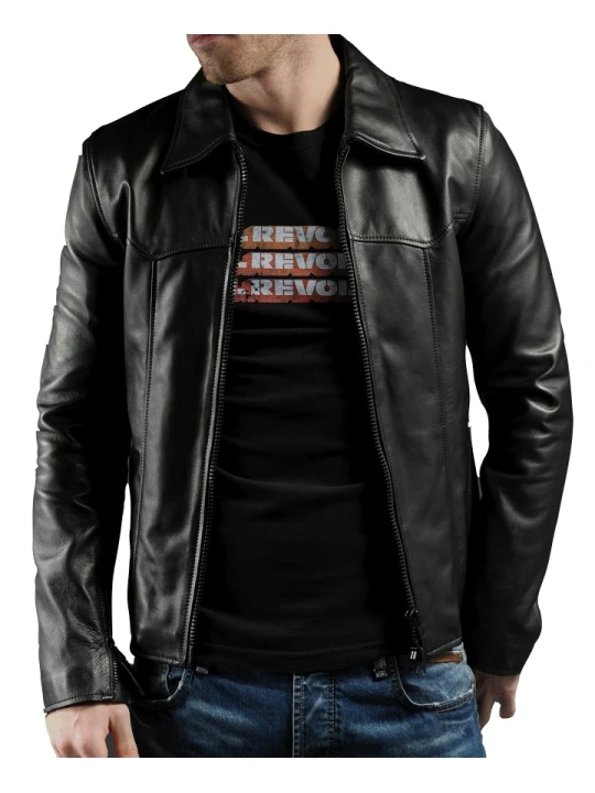 Men Edgy Real Lambskin Black Leather Jacket