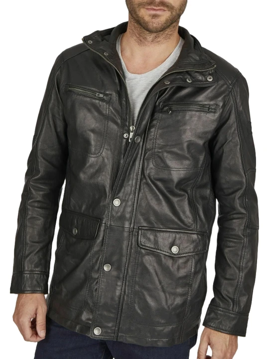 Men Quilted Black Leather Jacket