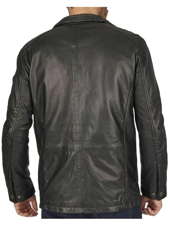 Men Quilted Black Leather Jacket