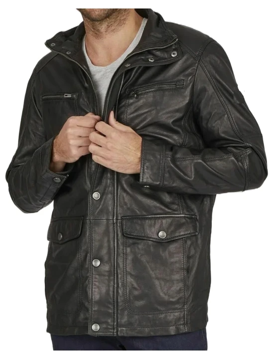 Men Quilted Black Leather Jacket