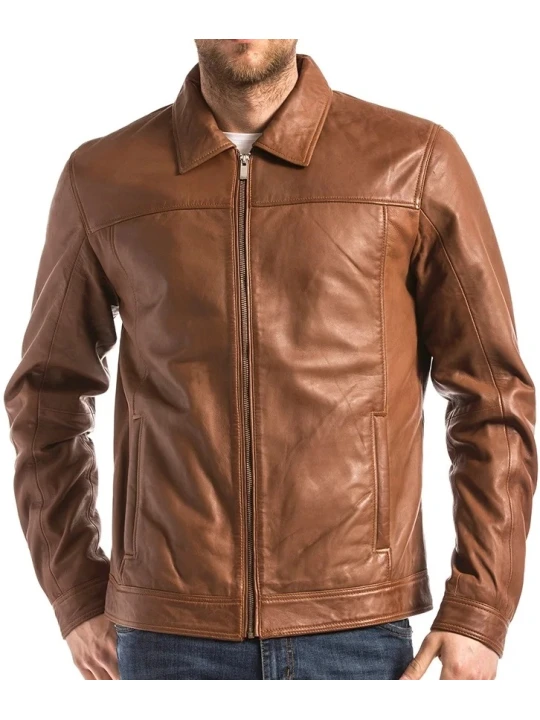 Men Tan Leather Jacket