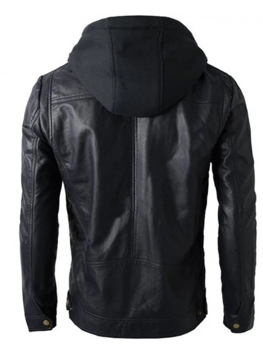 Men Trendy Hooded Real Lambskin Black Leather Jacket