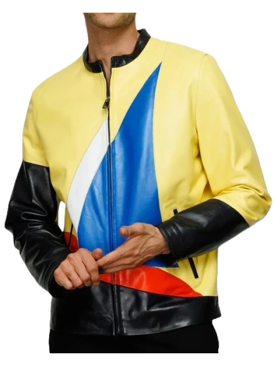 Patch Detailing Yellow Leather Jacket