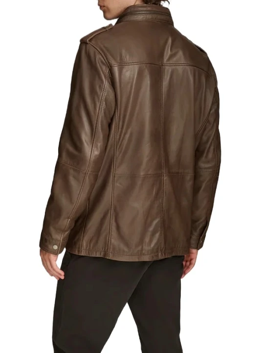Patch Pockets Brown Leather Jacket