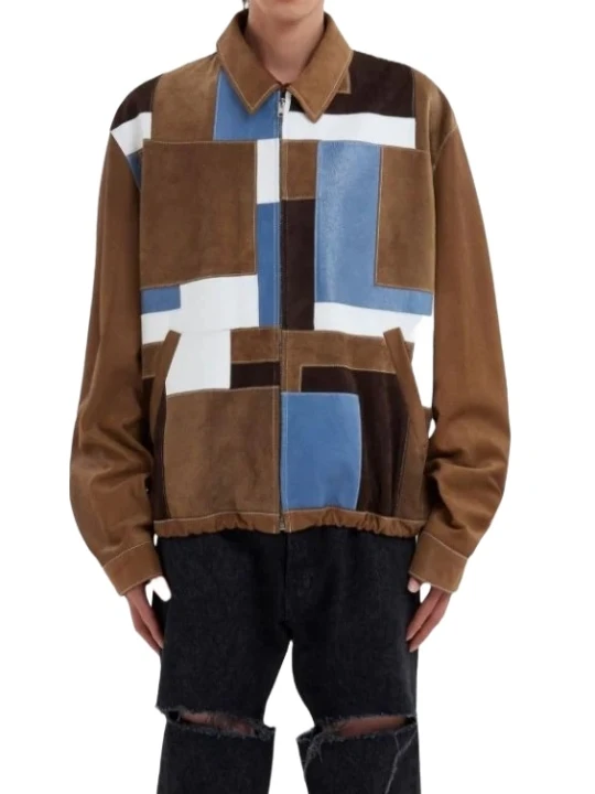 Patchwork Design Brown Suede With Normal Leather Jacket