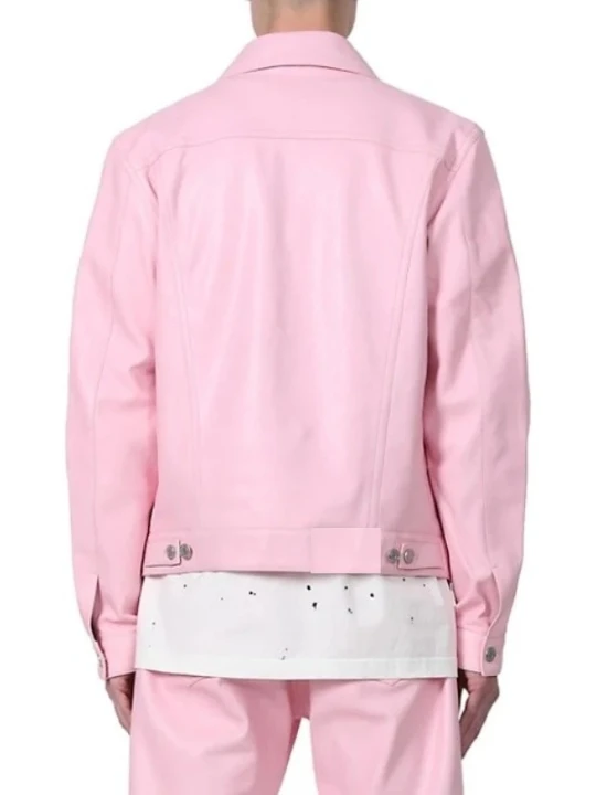 Pink Trucker Leather Jacket