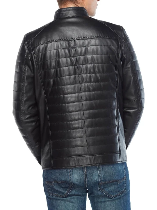 Quilted Body Black Leather Jacket
