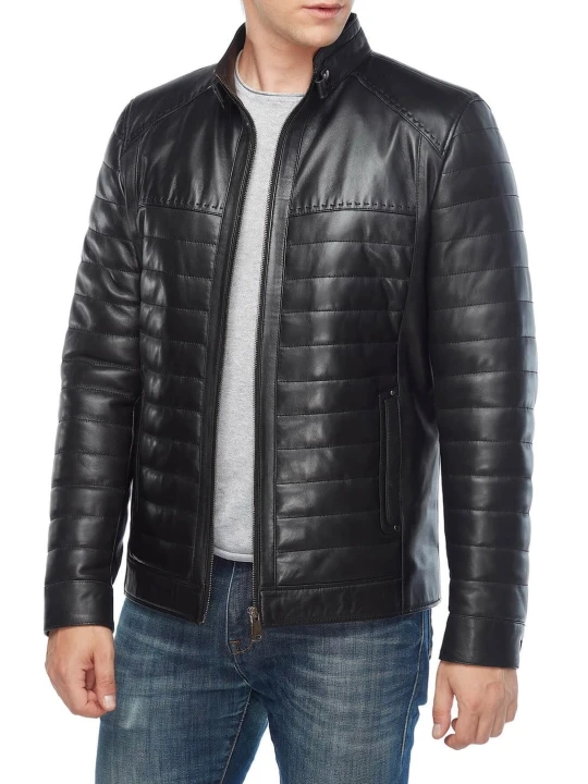 Quilted Body Black Leather Jacket