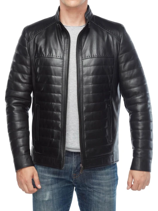 Quilted Body Black Leather Jacket