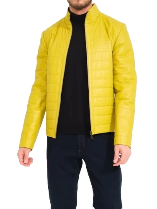 Quilted Yellow Leather Jacket