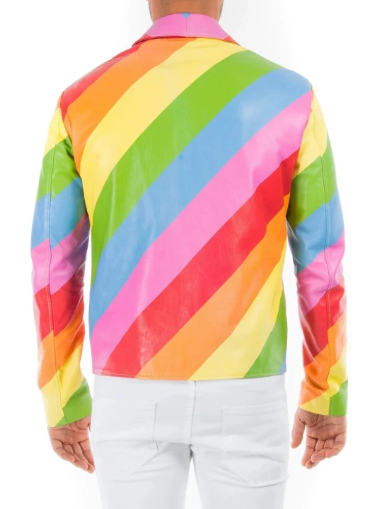 Rainbow Color Patched Leather Jacket Rainbow Color Patched Leather Jacket