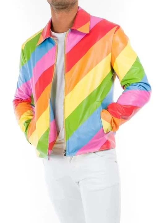 Rainbow Color Patched Leather Jacket Rainbow Color Patched Leather Jacket
